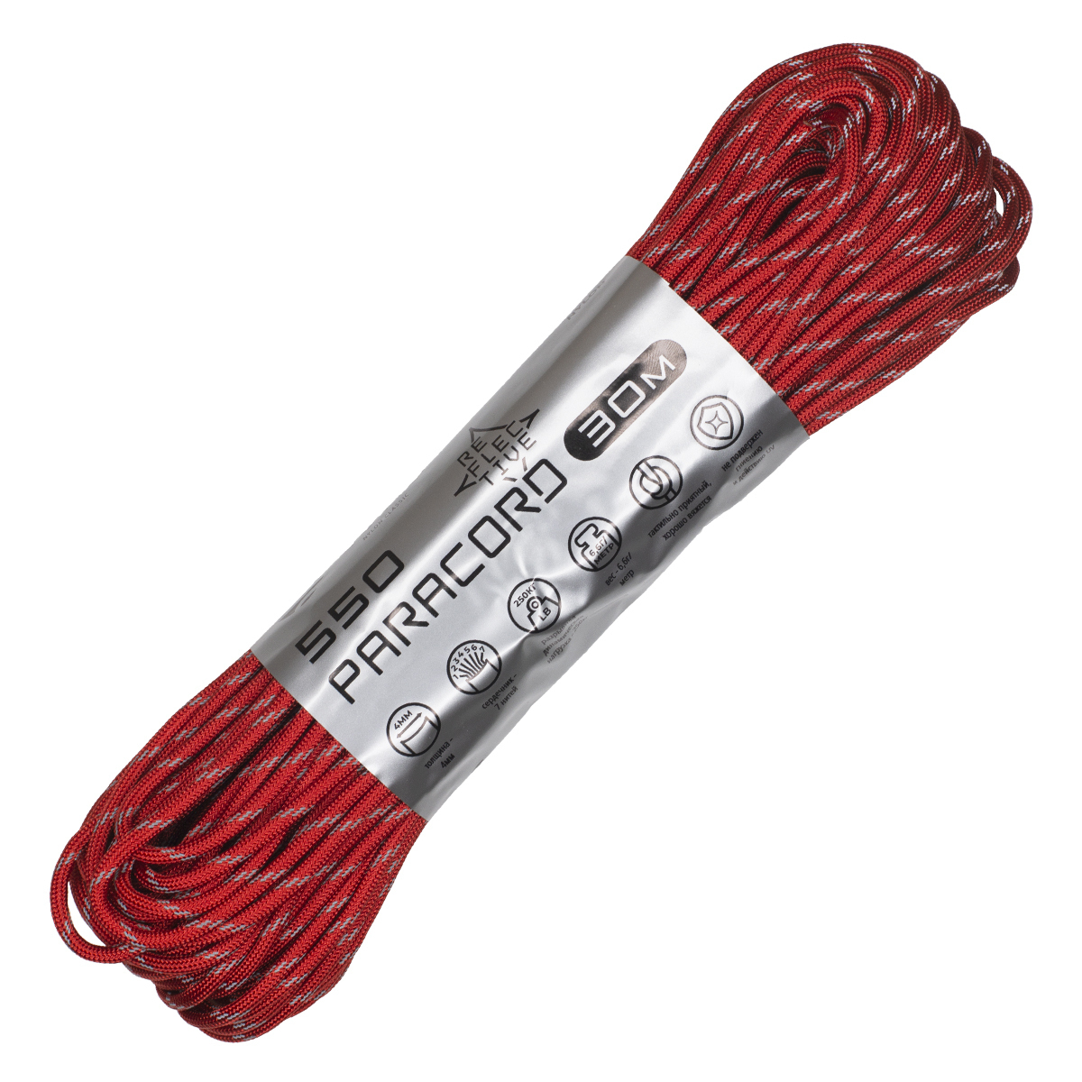 Паракорд 550 CORD RUS 30м 4мм светоотражающий RED