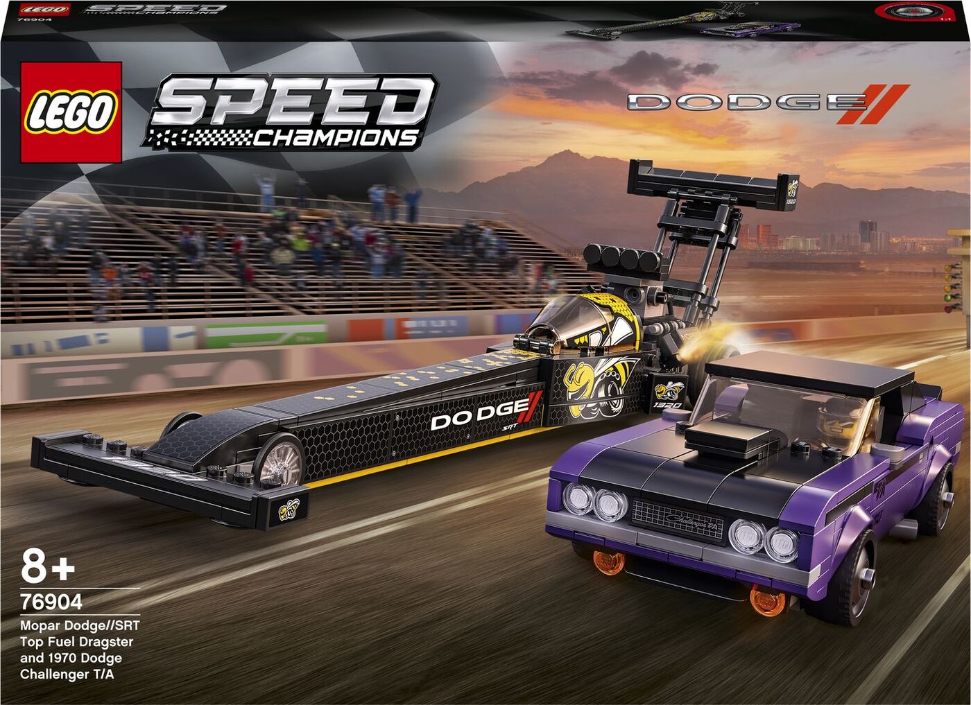 Lego Speed Champions 76904 Mopar Dodge SRT Top Fuel Dragster and 1970 Dodge Challenger T A