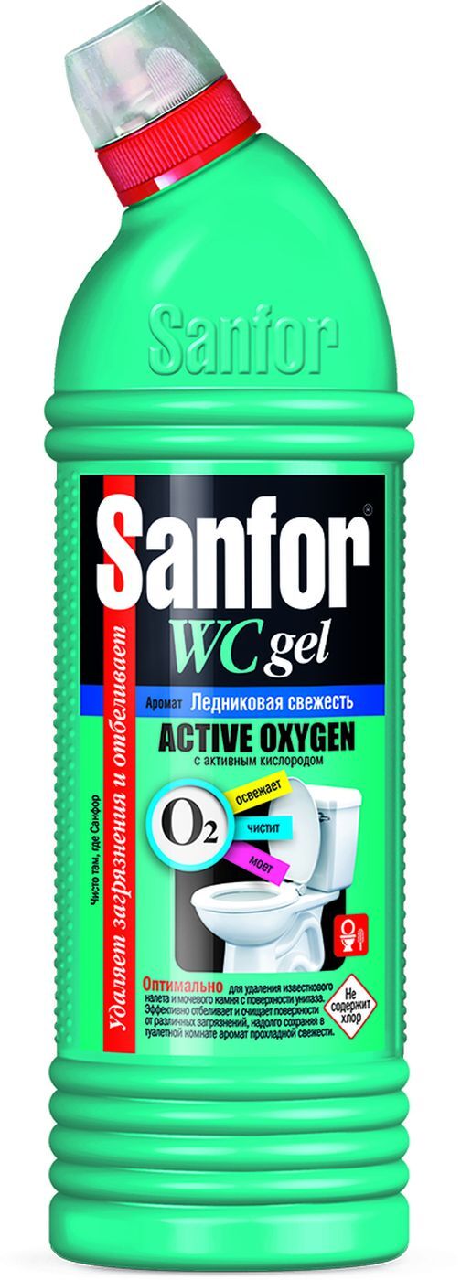 Средство санфор. Sanfor гель для унитаза. Sanfor WC гель 750 гр. Средство санитарно гигиеническое Sanfor универсал 1000г, СХЗ. Гель для туалета Sanfor WC Gel Active Oxygen белая "ледниковая свежесть" 750 мл.