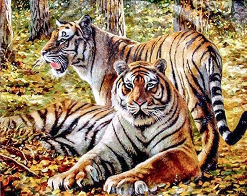 Тигр тигрица и тигрята картина