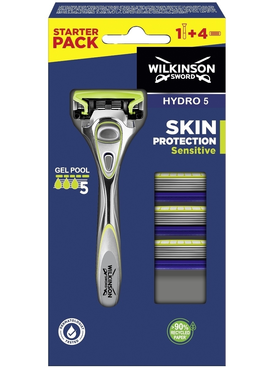 Wilkinson Sword Hydro 5 Skin Protection Sensitive / Подарочный бритвенный набор, мужской станок с 4 кассетами.