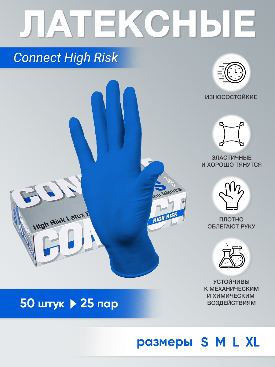 Перчатки латексные High Risk Connect, 25 пар, размер S