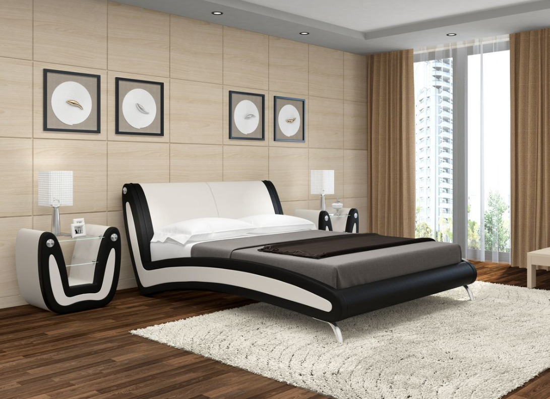 Кровать черная с белым