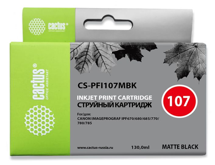 Картридж Cactus CS-PFI107MBK черный матовый, для CANON IP iPF670/iPF680/iPF685/iPF770/iPF780/iPF785