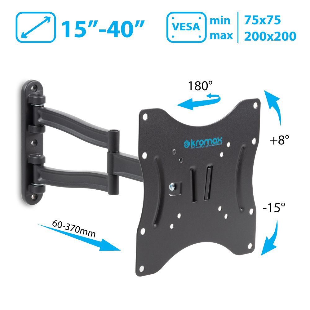 Кронштейн для телевизора настенный Kromax TECHNO-3 / до 42 дюймов / наклонно-поворотное крепление для тв