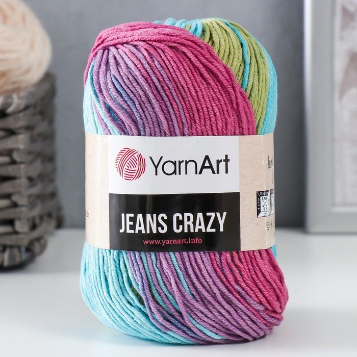 ПряжадлявязанияYarnArt"Jeanscrazy"55%хлопок,45%акрил160м/50гр,8211бирюзовый-малиновый