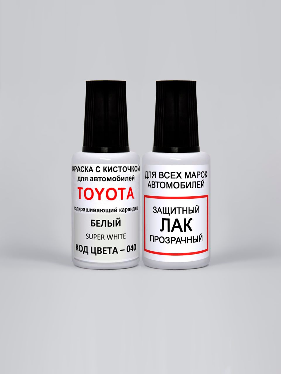 Краска для сколов во флаконе с кисточкой 040 Toyota Белый, Super White 20  мл. , краска+лак 2 предмета