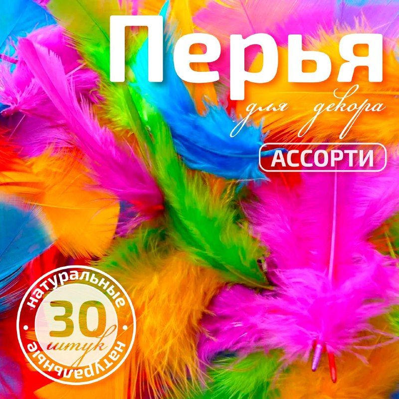 Перья, Яркое ассорти, 10*15 см, 30 шт.