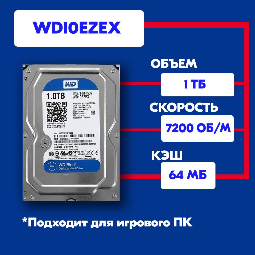 Western Digital 1 ТБ Внутренний жесткий диск WD10EZEX (WD10EZEX) 