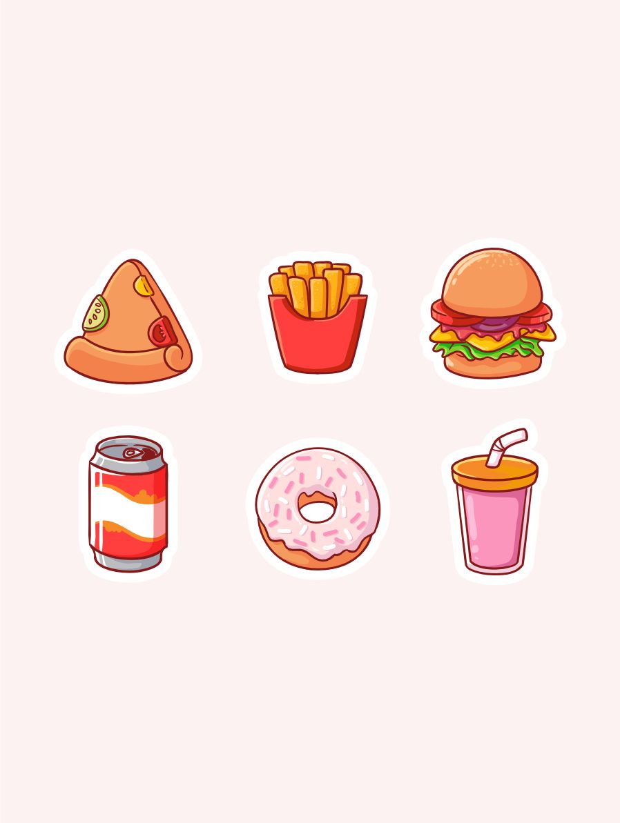рисунки еды. стикерпак а6. стикерпаки. наклейки фаст фуд. реклама вкусно и точка 2023.