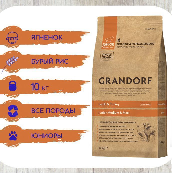 Grandorf ягненок индейка 1 кг. Grandorf ягненок с рисом для юниоров.