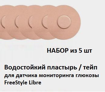 Фиксирующийводостойкийтейп/лейкопластырьдляFreestyleLibre,бежевый,5шт