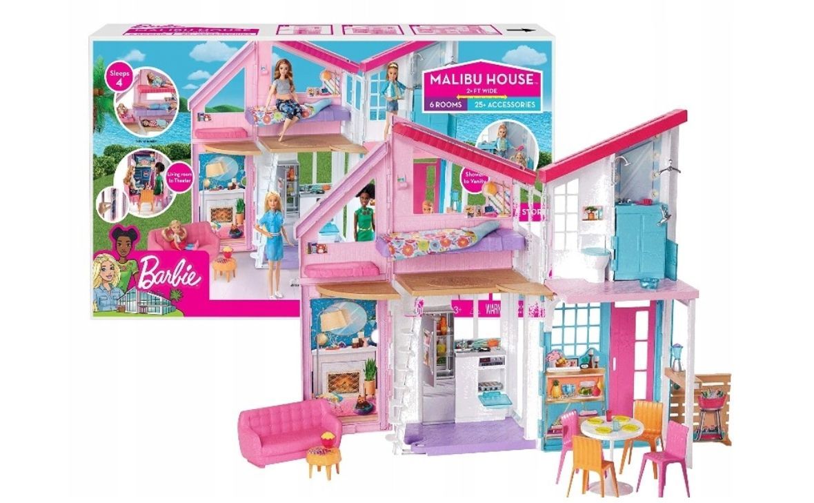 Дом для кукол Mattel Barbie Малибу, двухэтажный,с мебелью, 6 комнат, FXG57