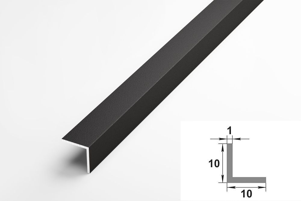 Уголок алюминиевый 10x10 мм, длина 2,7 м, профиль угловой внешний Лука УП 01-27, окрас черный 015