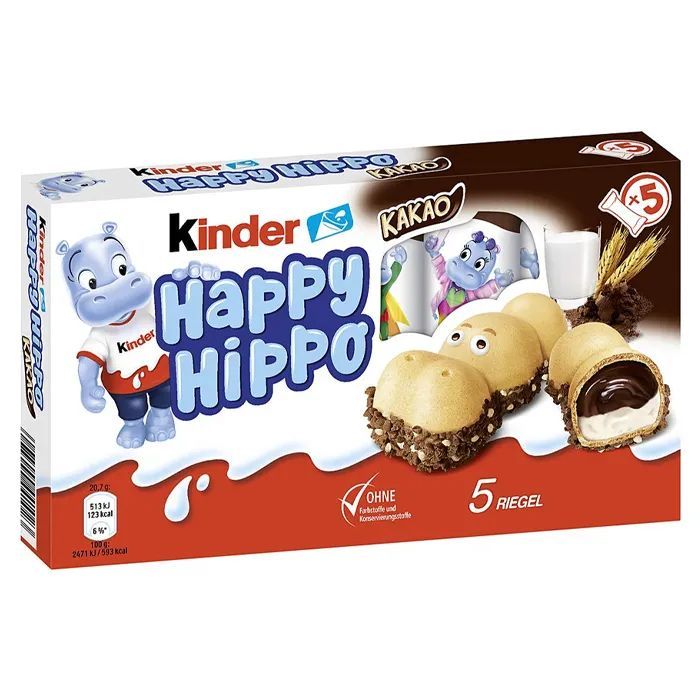 ШоколадномолочноепеченьеKinderHappyHippoCacao,КиндерХеппиХиппосовкусомКакао,104г