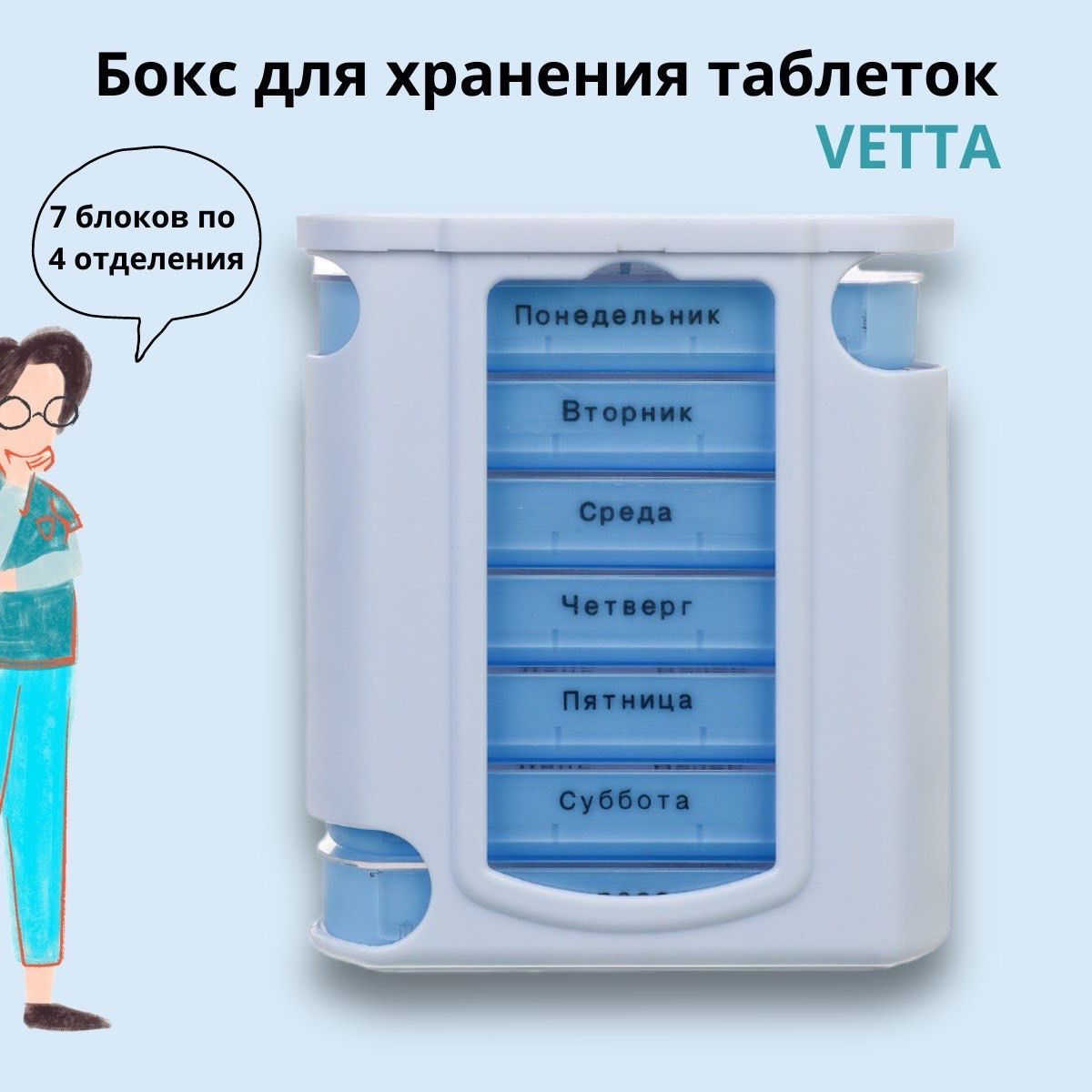 Бокс для таблеток Vetta 7 блоков по 4 ячейки, таблетница для лекарств, контейнер для витаминов медикаментов пищевых добавок, универсальная аптечка - купить по выгодной цене в интернет-магазине OZON (997169882)