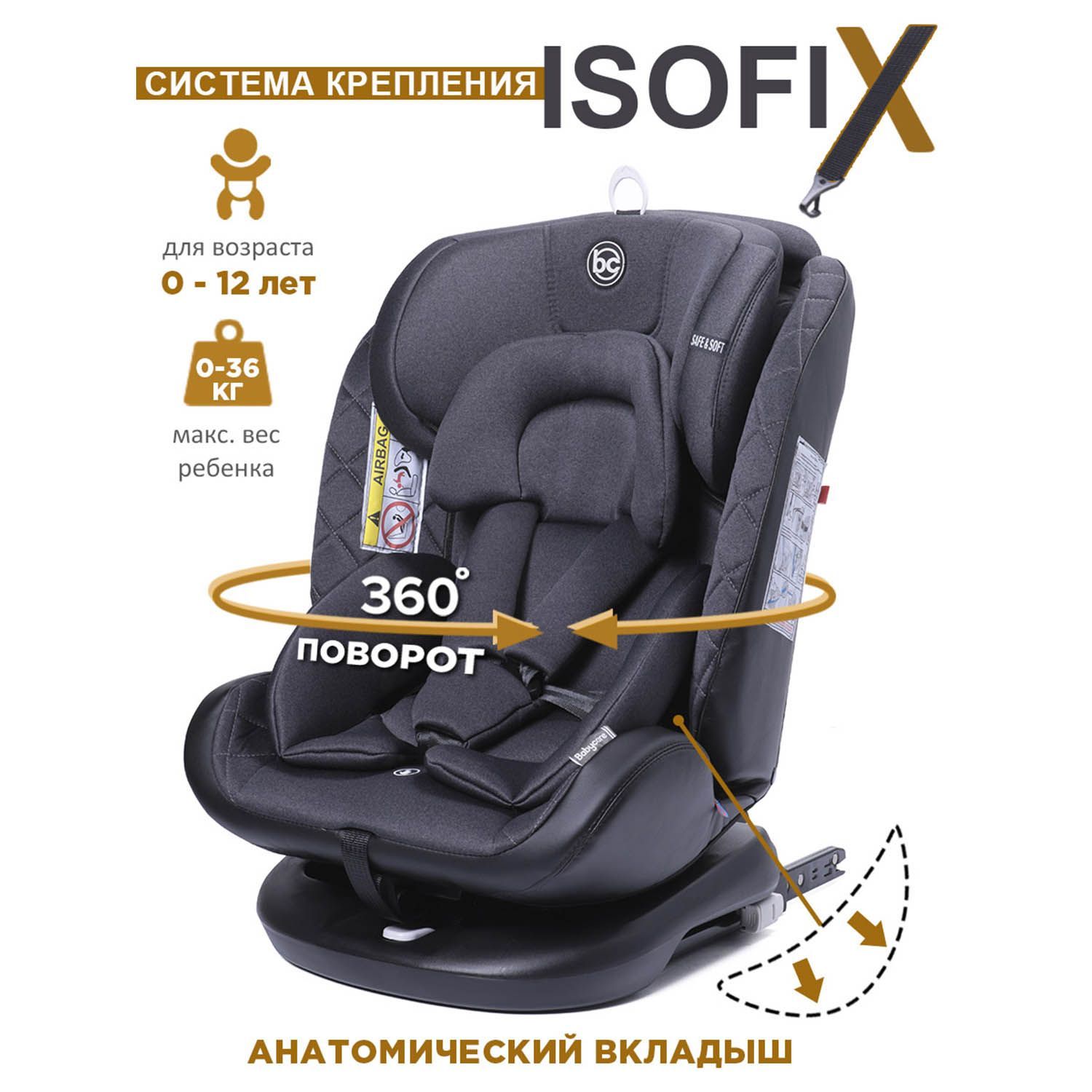 Автокресло детское поворотное Shelter Isofix 0-36кг до 12 лет 0+/1/2/3, Babycare