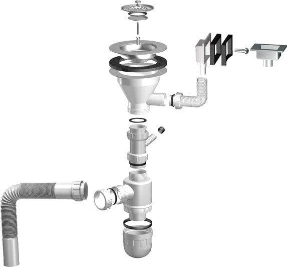 Схема сборки слива раковины на кухне