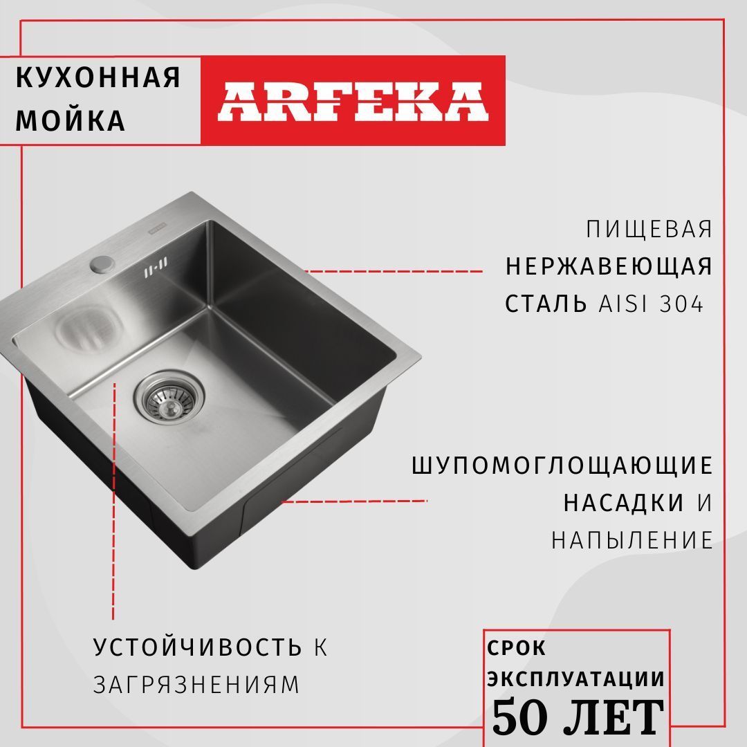 Мойка arfeka eco ar 500 500. Мойка arfeka Eco ar-50*50 (цвет-графит Black PVD Nano , сталь 3,0 мм, глубина 200 мм).