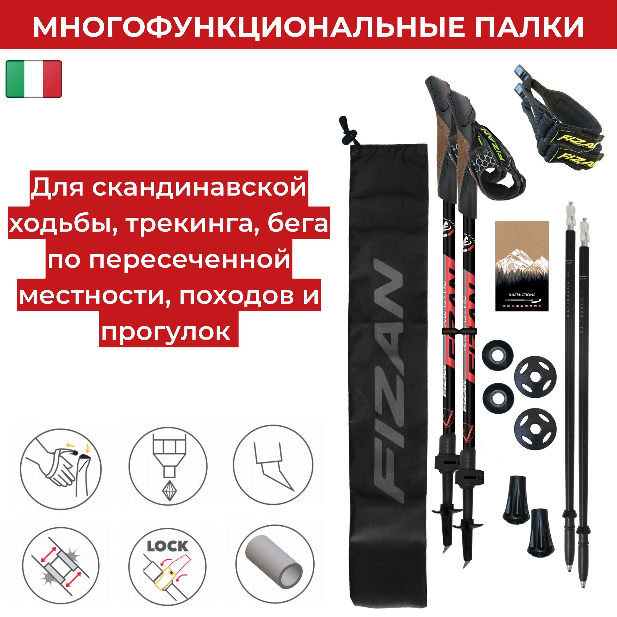 Палки для скандинавской ходьбы телескопические с чехлом FIZAN NW REVOLUTION PRO + BAG