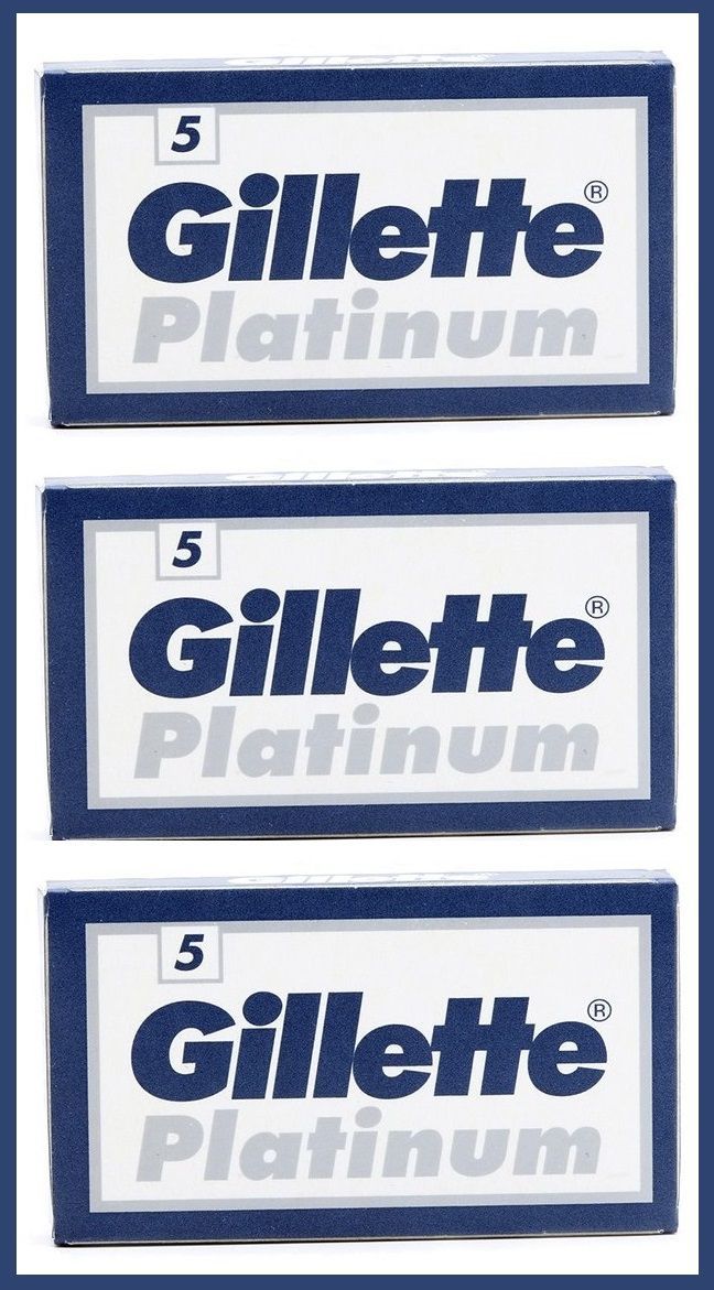 Двусторонние лезвия для Бритвы Gillette Platinum / Платинум, классические, для T-образных бритв и шаветок, 3 упаковки по 5 шт