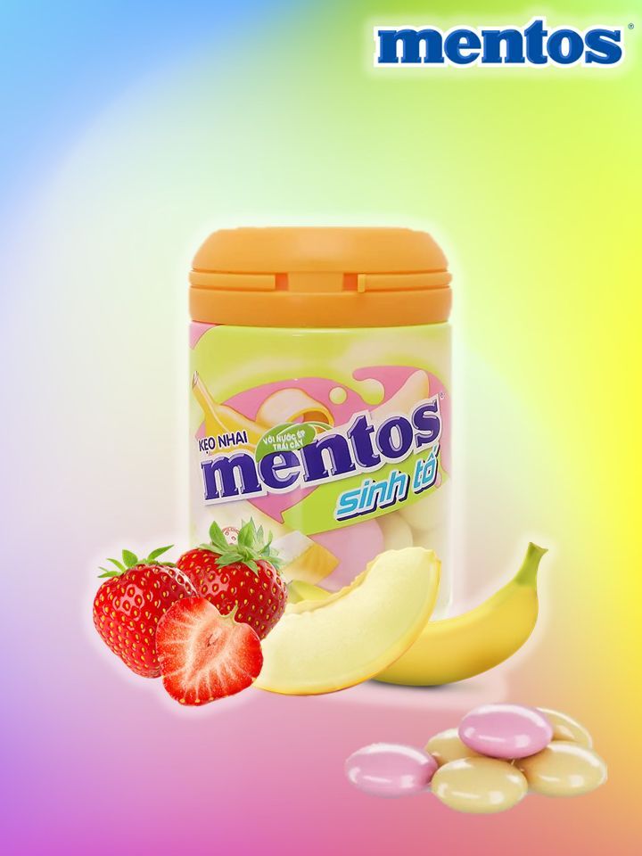 Конфеты жевательные Mentos/ Ментос Смузи клубника-банан-дыня 90 гр*1 шт