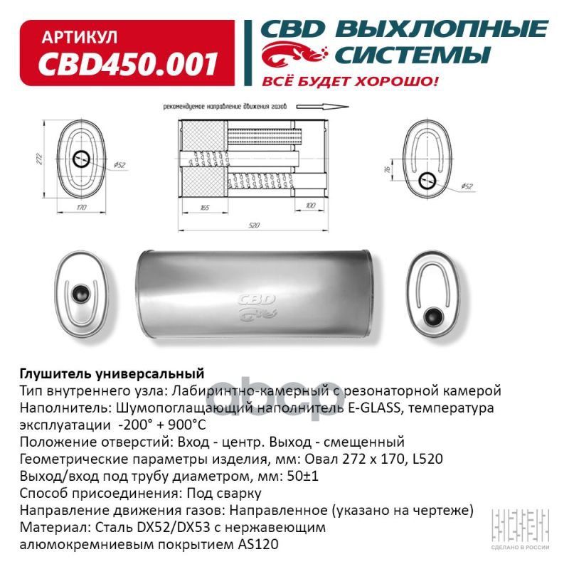 CBD Резонатор глушителя арт.CBD450001