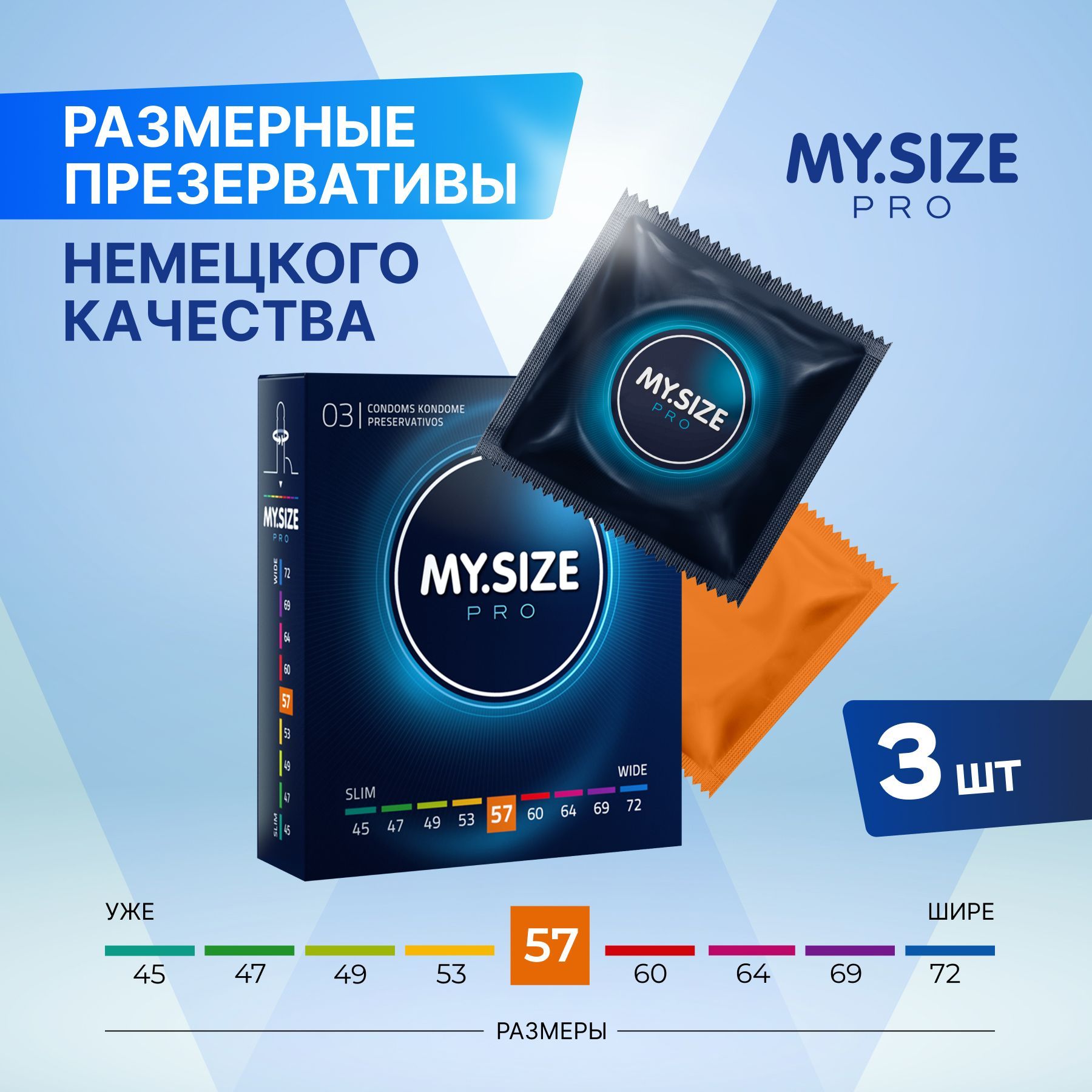 Презервативы MY.SIZE размер 64 - 3 шт. прозрачный My.Size