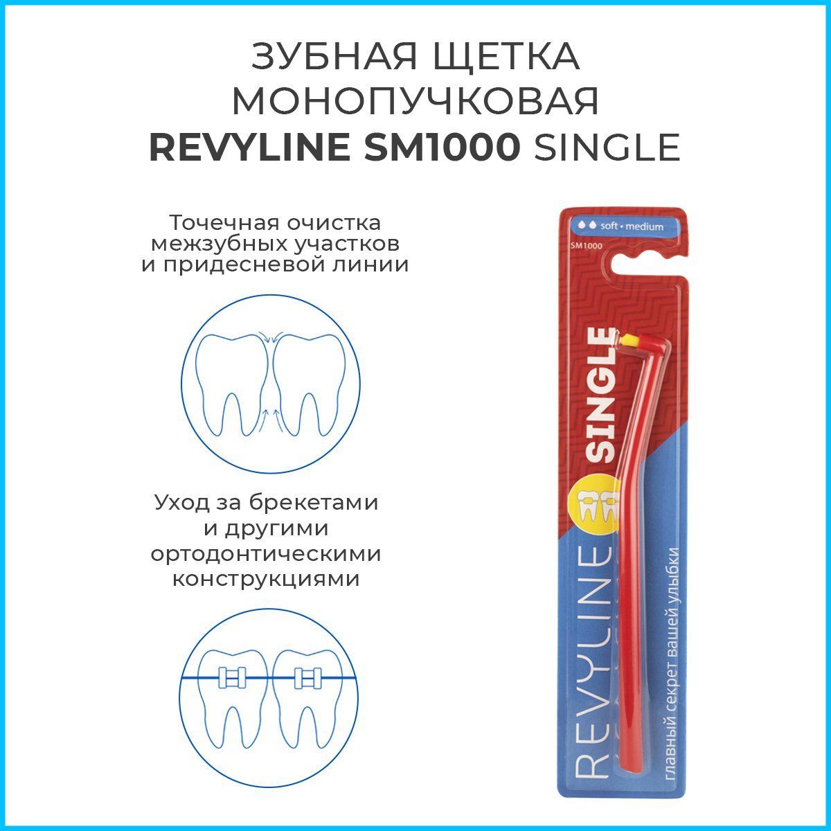 Зубная монопучковая щетка Revyline SM1000 Single, красная