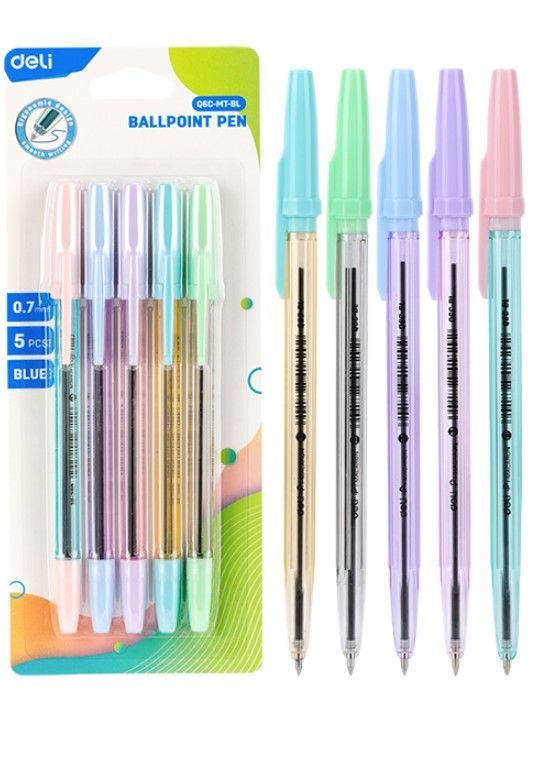 Ручкашариковаянабор5шт.DeliP1-MacaronEQ6C-MT-BL,синий,линия0.7мм