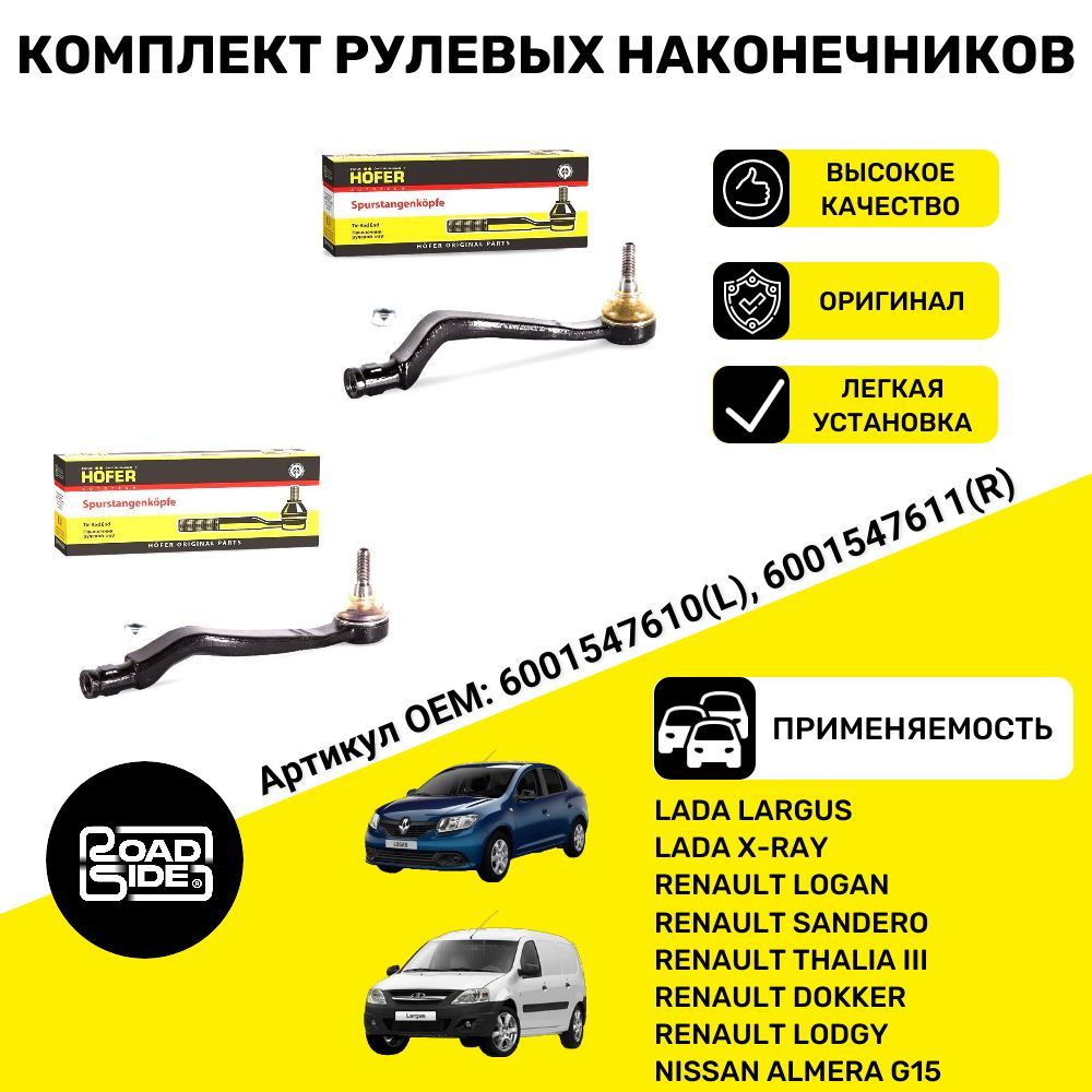 Комплект рулевых наконечников RENAULT LOGAN, SANDERO, LADA LARGUS, X-RAY