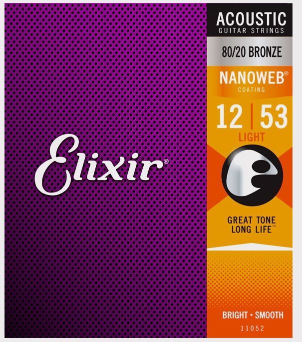 Струны 11052 для акустической гитары Elixir 12-53 Nanoweb