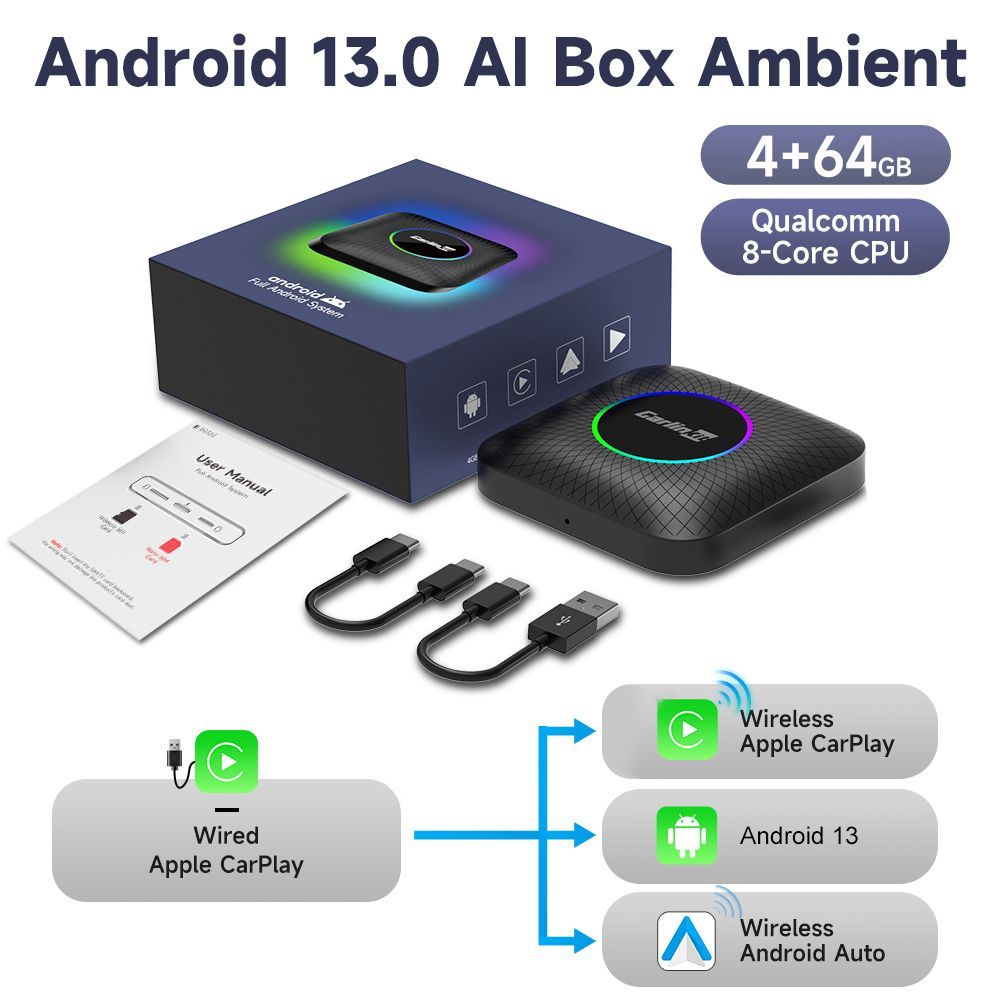 Carlinkit TBOX-LED Carplay Ai Box Беспроводной адаптер CarPlay Android Auto  Android 13.0 - купить в интернет-магазине OZON с доставкой по России  (1234716004)