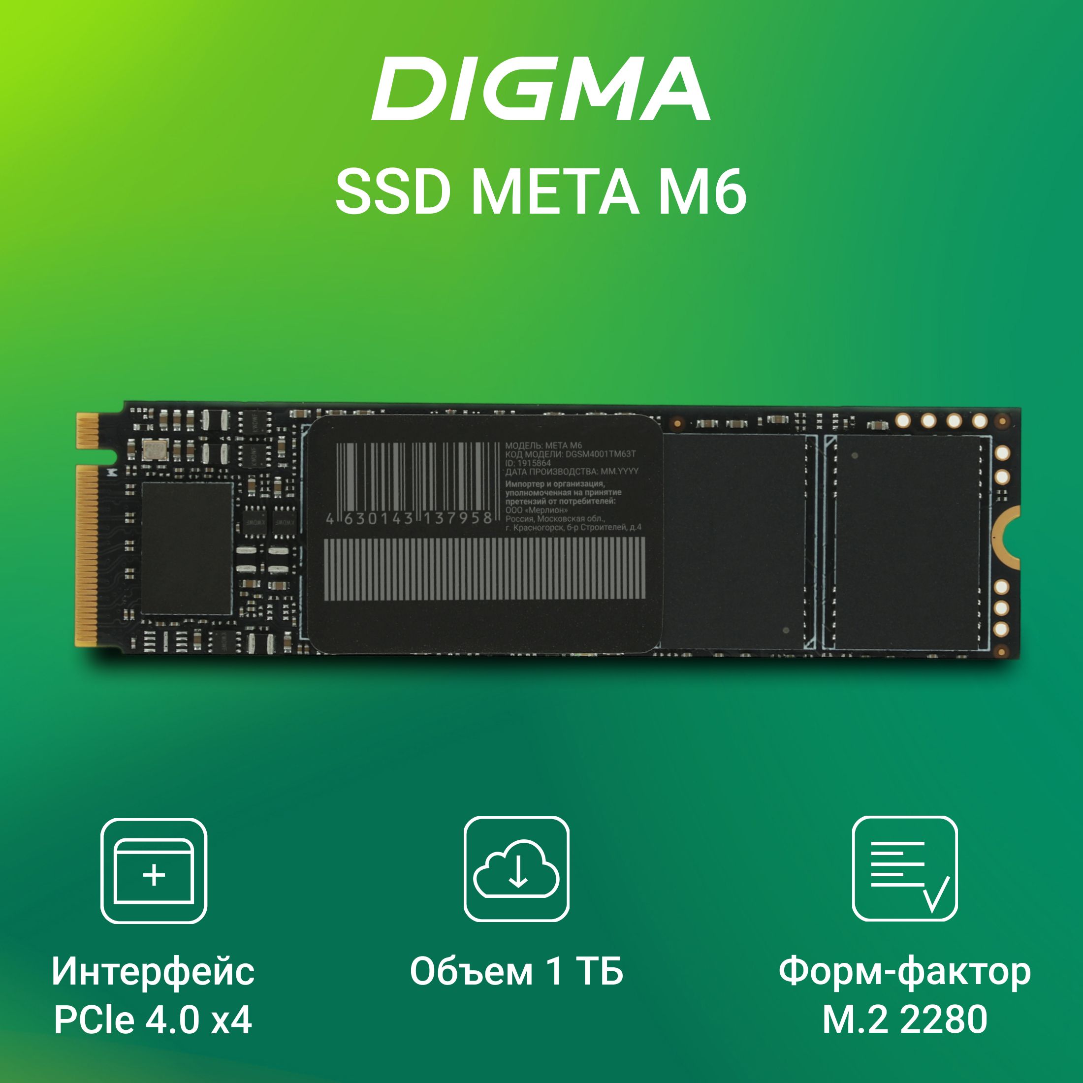 Digma1ТБВнутреннийSSD-дискMetaM6M.22280(DGSM4001TM63T)