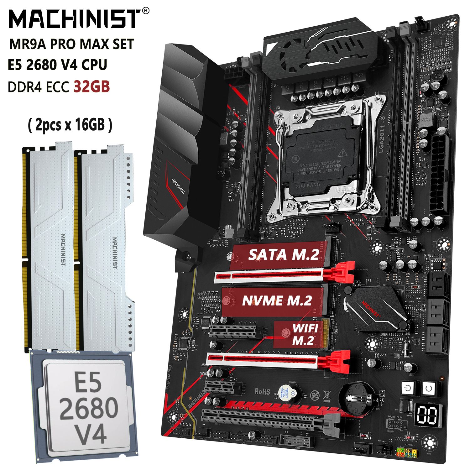 MACHINISTМатеринскаяплатаMR9APROMAX+XeonE52680V4+2*16ГБDDR42133МГцсеребристо-белая