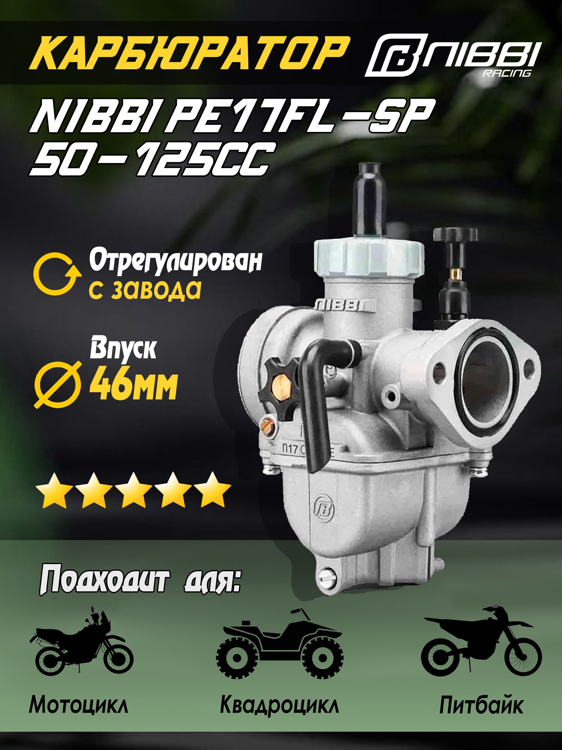Карбюратор1шт.NIBBIPEN17FL-SP(фланцевоесоединение)50-125ссдляпитбайка