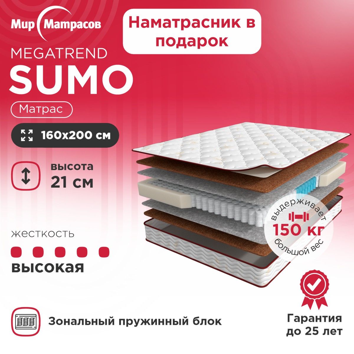 Матрас Мир Матрасов Megatrend Strong / Megatrend Sumo / Megatrend Hard /  Мегатренд / ASKONA / Аскона / Ikea / Чехол в подарок_200, С зональным  пружинным блоком, 160 - купить по выгодной цене в интернет-магазине OZON  (257778495)