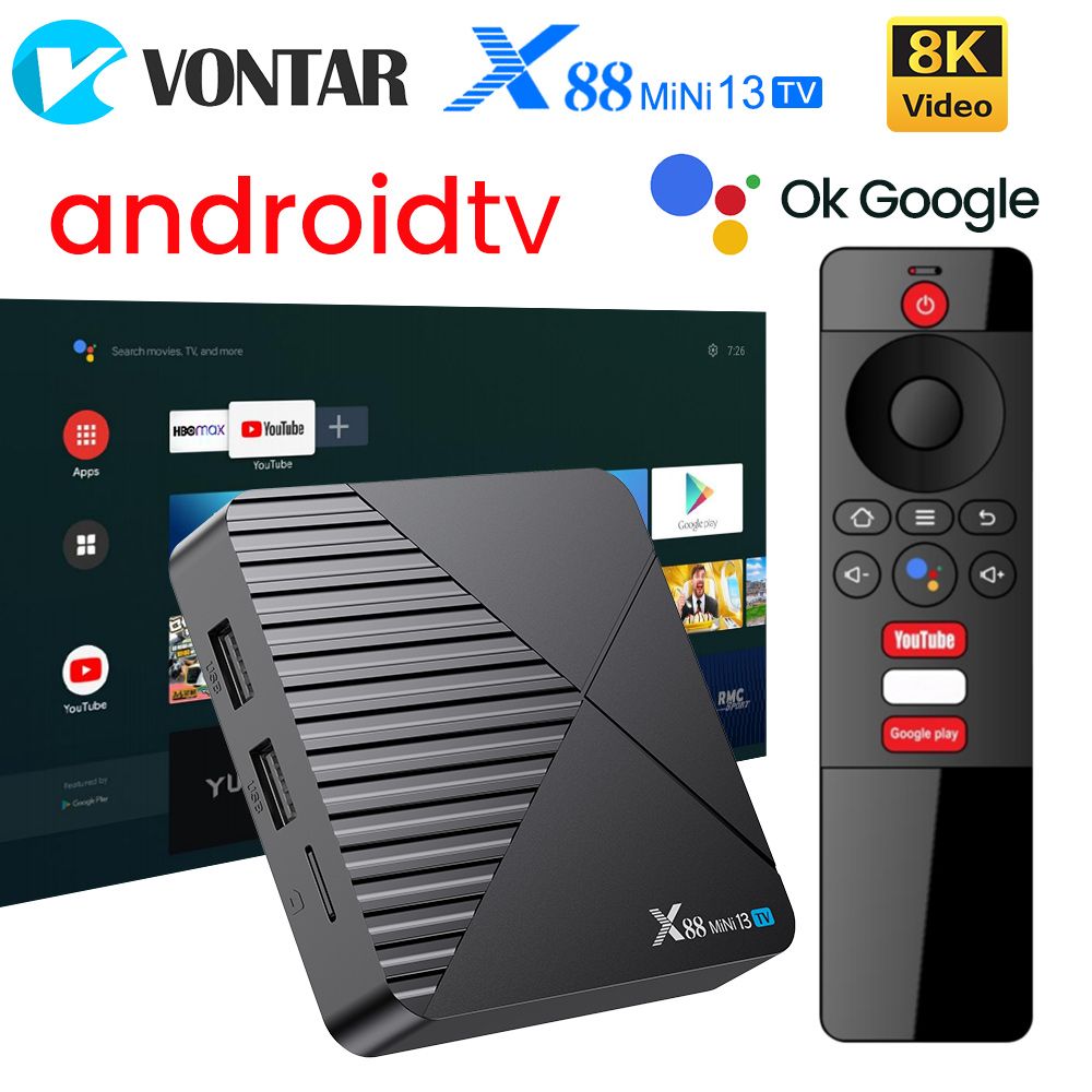 2024СмарттвприставкаX88Mini13TV4Гб/64ГбTVBoxAndroid13ATVUIRockchipRK3528QuadCore64bitCortexA53Поддержка8K4K60fpsWifi6BT5.0