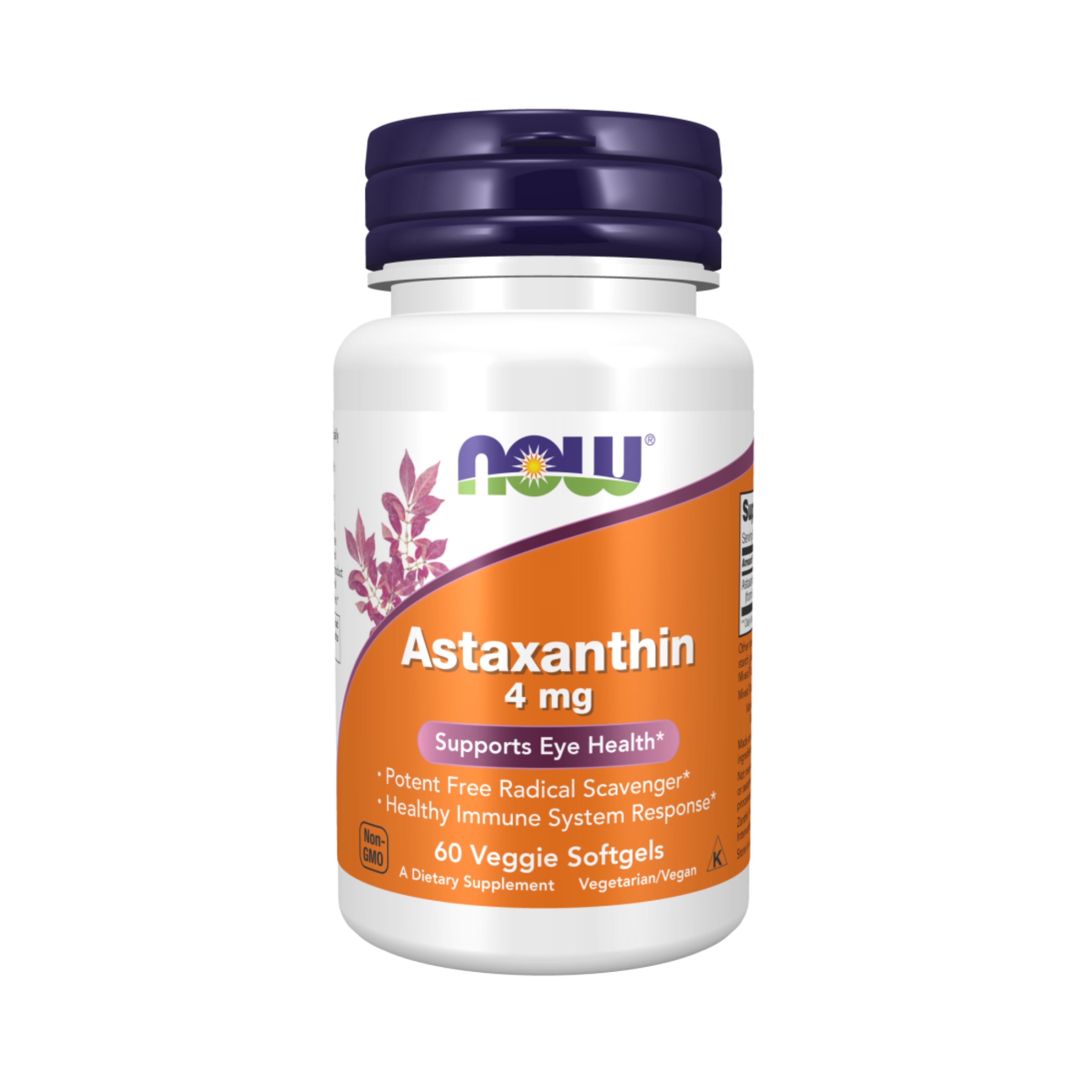 Астаксантин, NOW Astaxanthin, 4 мг - 60 капсул (капс массой 750 мг)