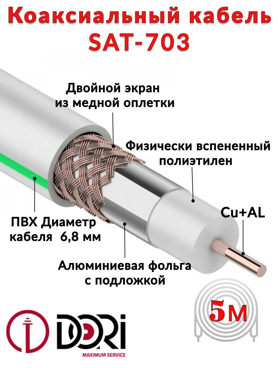 Коаксиальный телевизионный кабель DORI SAT-703 (5м)