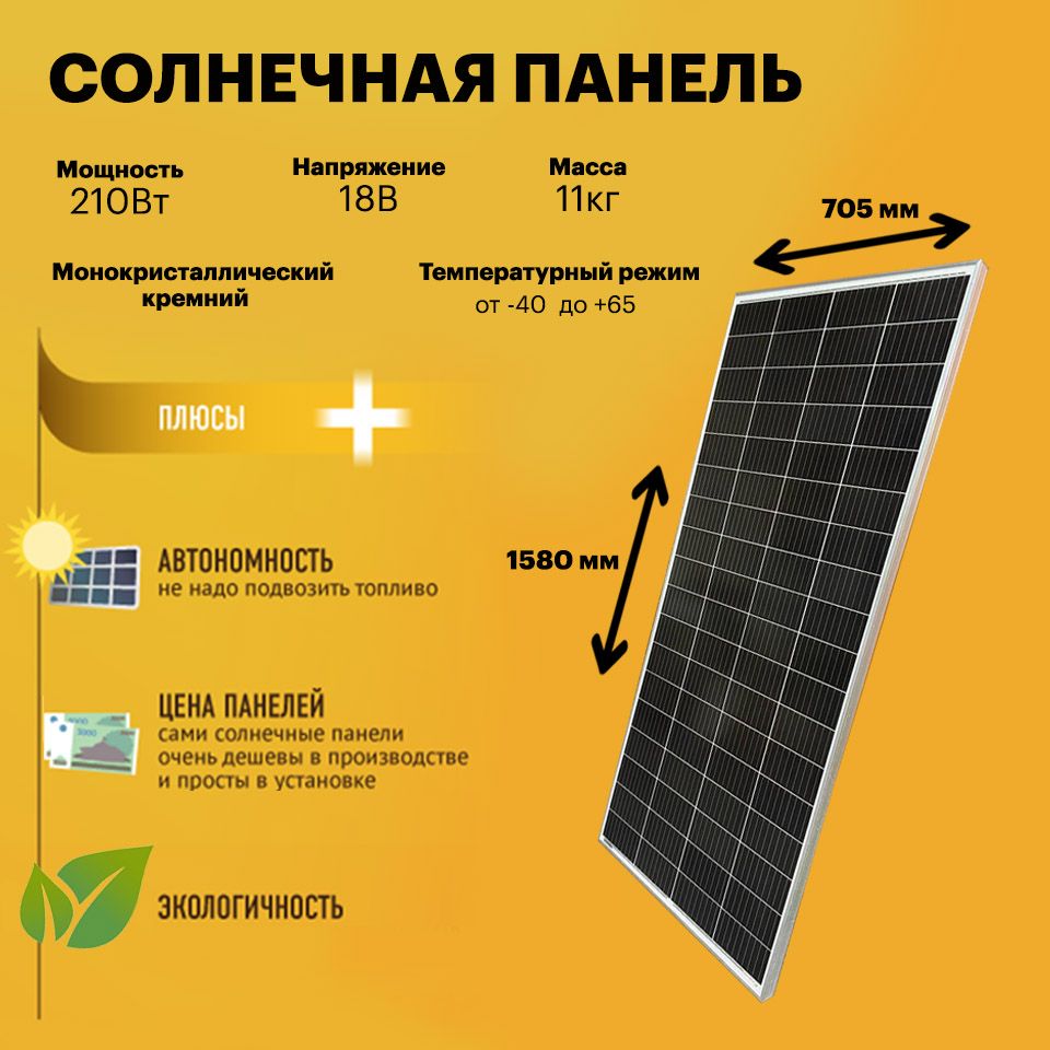 Монокристаллическаясолнечнаяпанель(батарея)200Вт.1580х705х35мм.Монокристалл