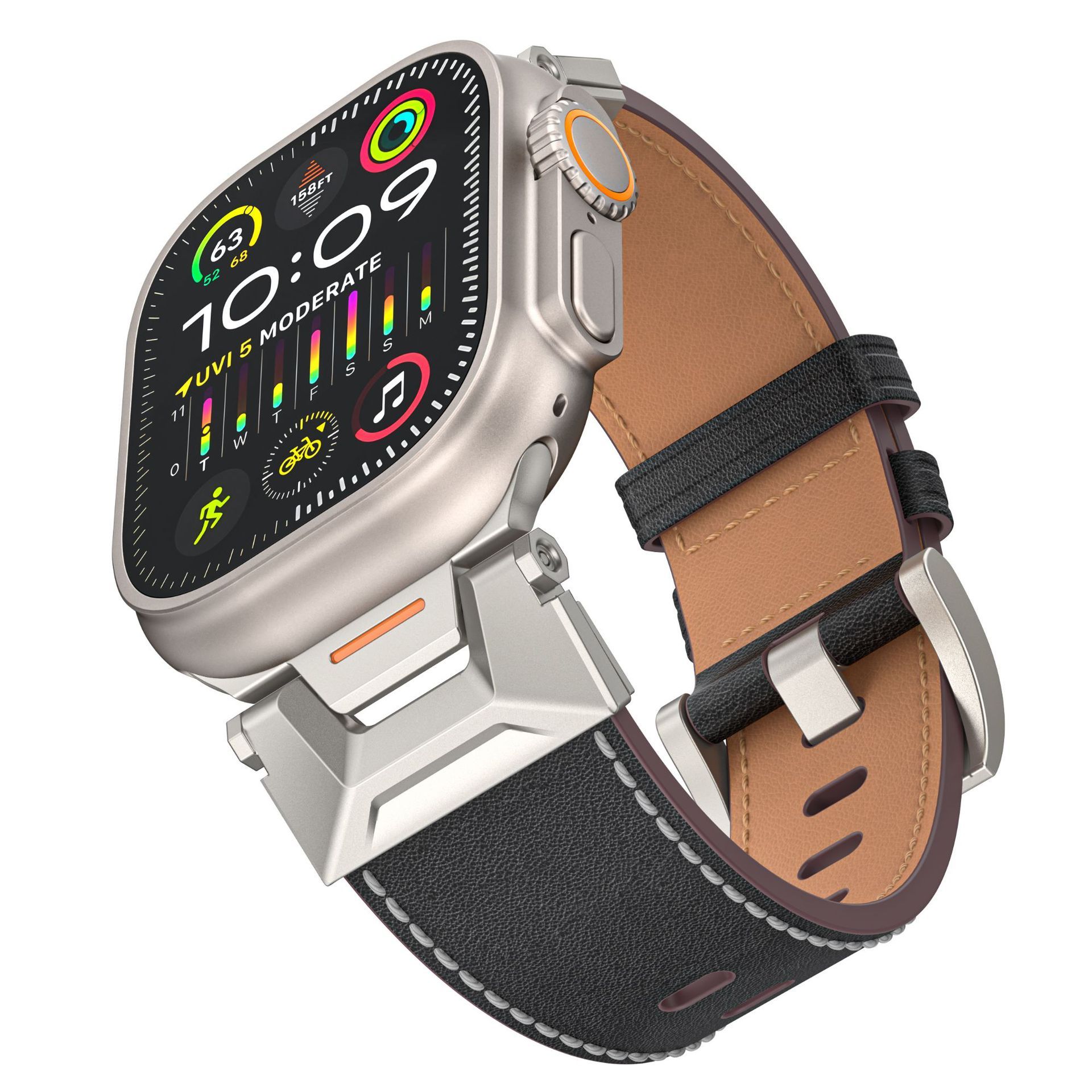 Металлическийразъем+кожаныйремешокдляApplewatchUltra249MMSeries9876SE424445мм