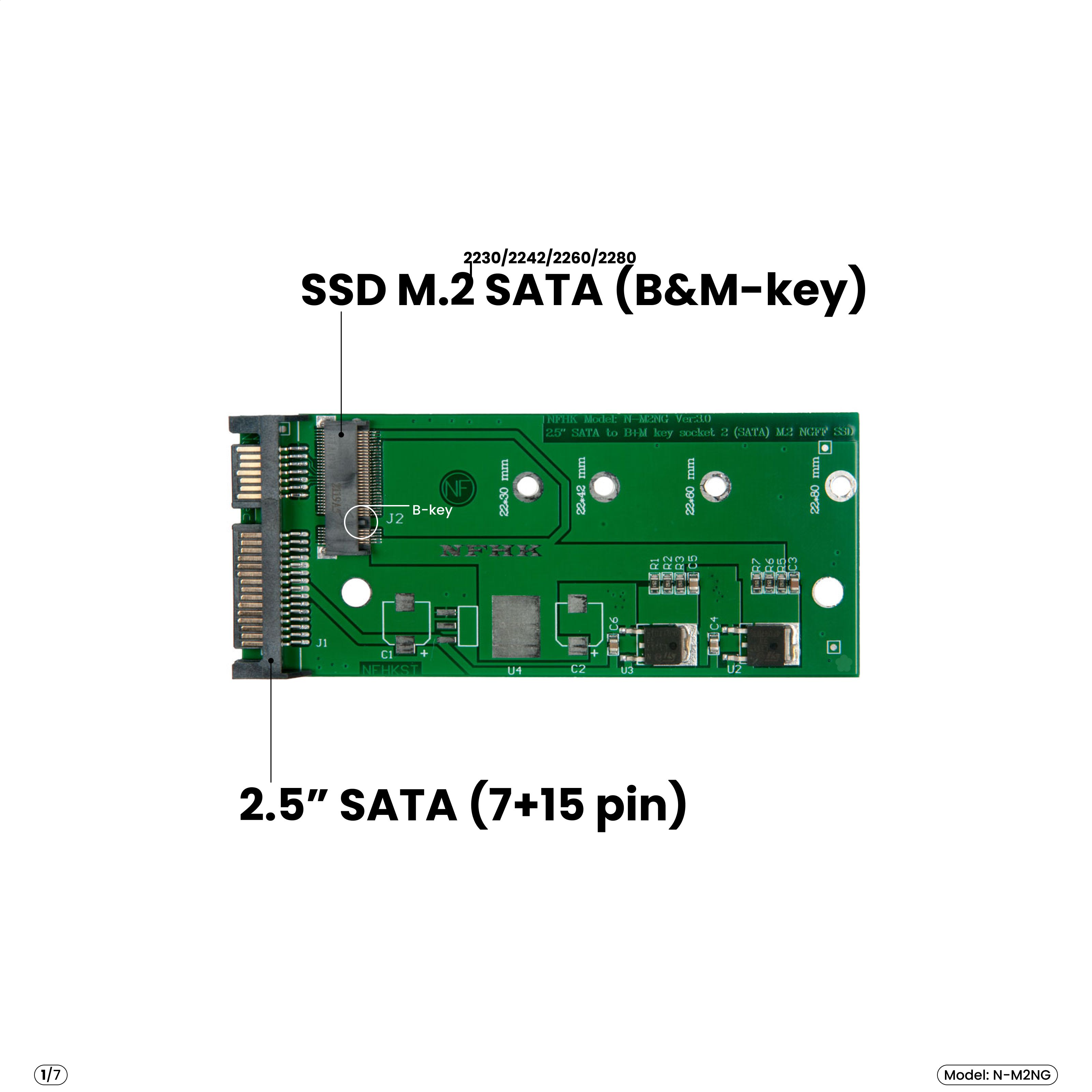 Адаптер-переходник SSD M.2 SATA (B&M-key) > 2.5" SATA, зеленый, N-M2NG