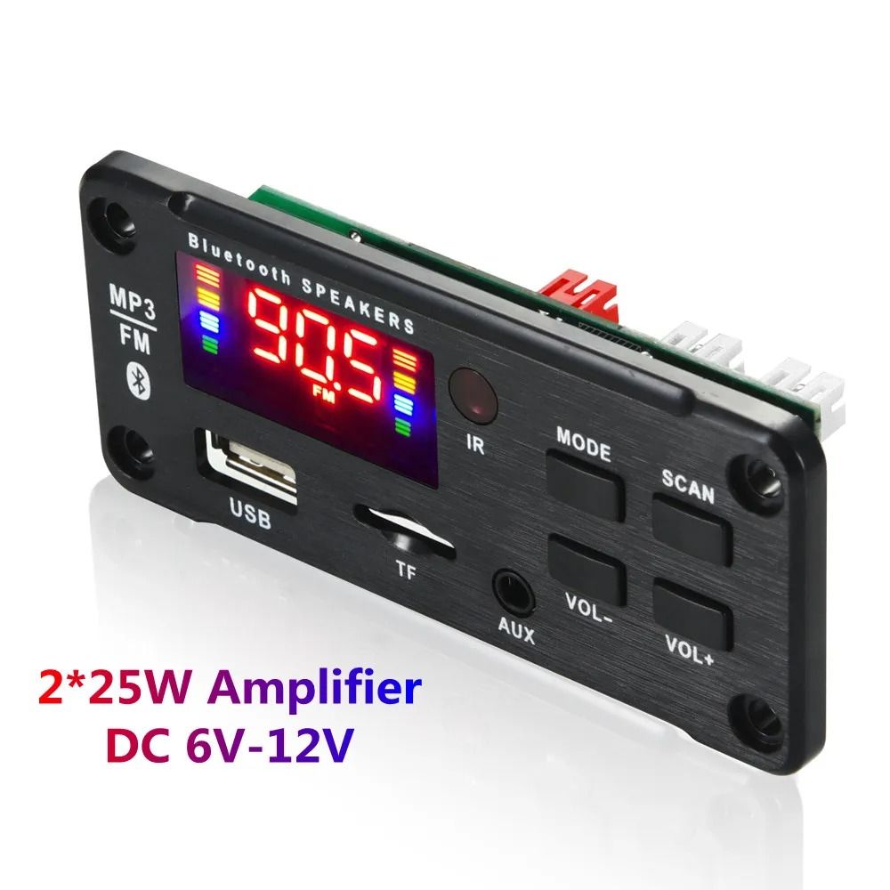 Усилительмощностизвука2X25W/Декодер,платаBluetooth,AUX,USB,TF,FM6-12VВдлядомашнихстереосистем,колонок,иавто/X-917BT(B21)