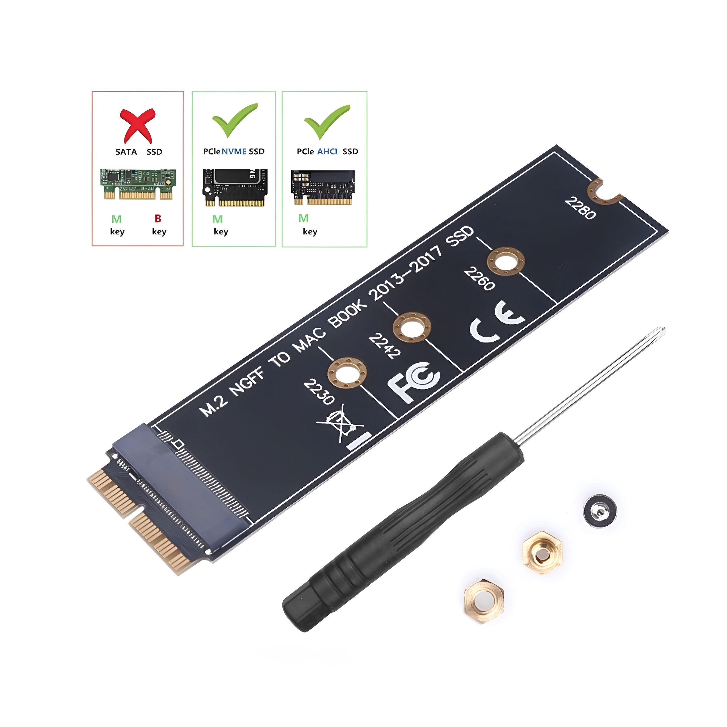 Адаптер-переходник для SSD m.2 2230-2280 PCI-E NVMe в разъем 12+16 pin MacBook Air Pro iMac