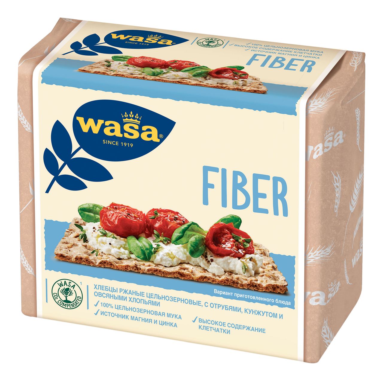 Хлебцы Wasa Fiber ржаные цельнозерновые с отрубями, кунжутом и овсяными хлопьями, 230г