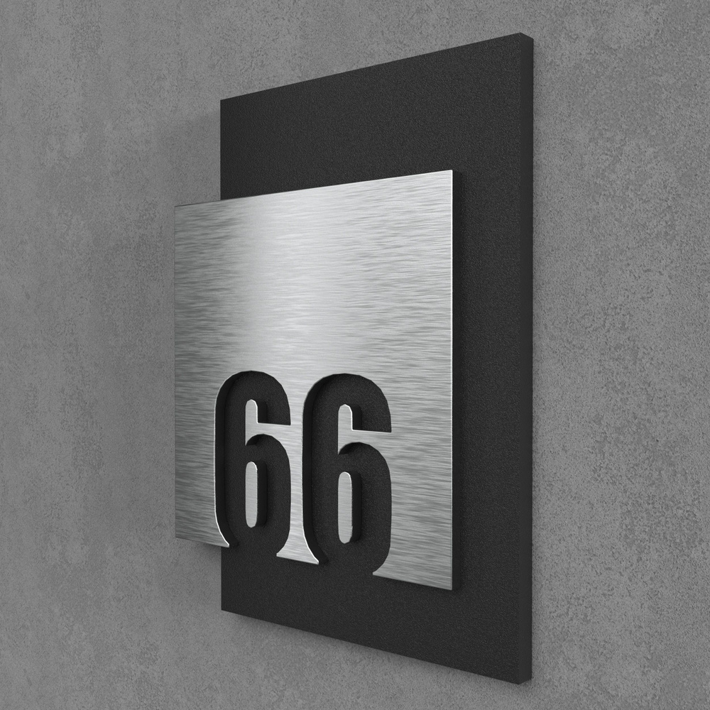 Цифры на дверь квартиры, табличка самоклеящаяся номер 66, 15х12см, царапанное серебро  #1