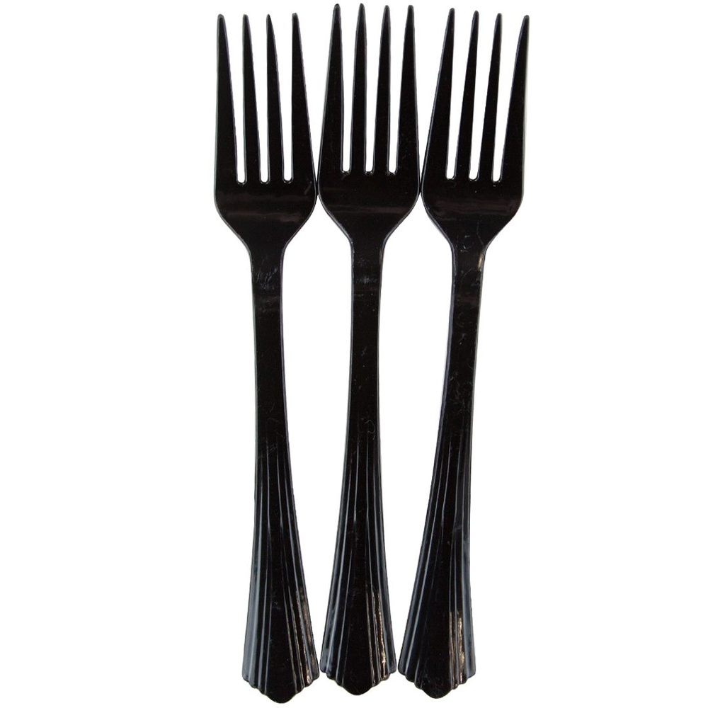 Одноразовые вилки для праздника пластиковые, Премиум, Черный, 17 см, 10 шт.  #1