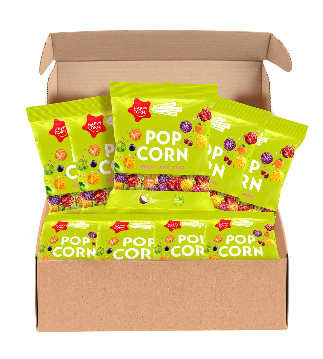 Воздушная кукуруза ( Попкорн ) "Happy Corn" Фруктовый микс 70г.*9шт ...