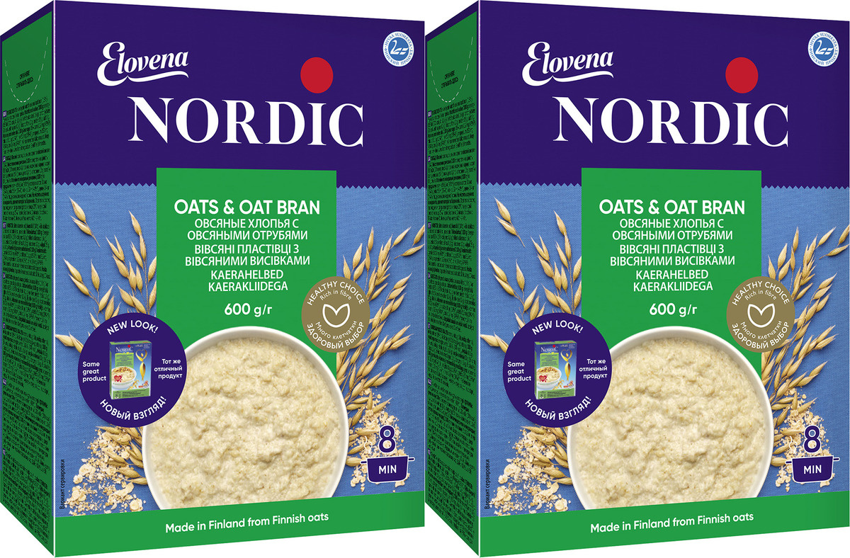 Хлопья Nordic овсяные с отрубями, комплект: 2 упаковки — купить в ...